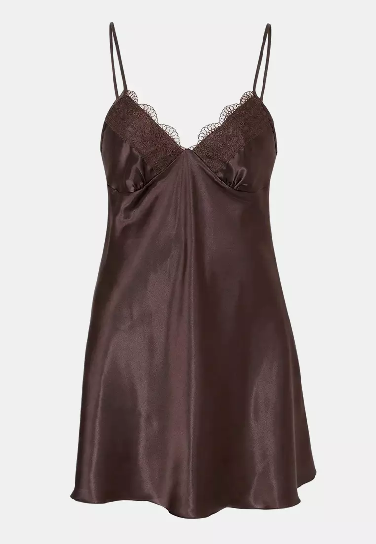 Brown Satin Woven 2-Piece Set Dowry Set Plus Size Nightgown Tbbss26Ch00003