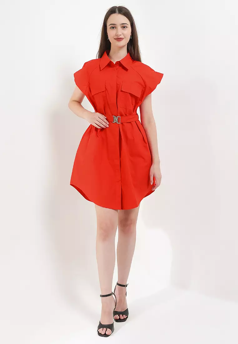 Belted Sleeveless Mini Shirt Dress