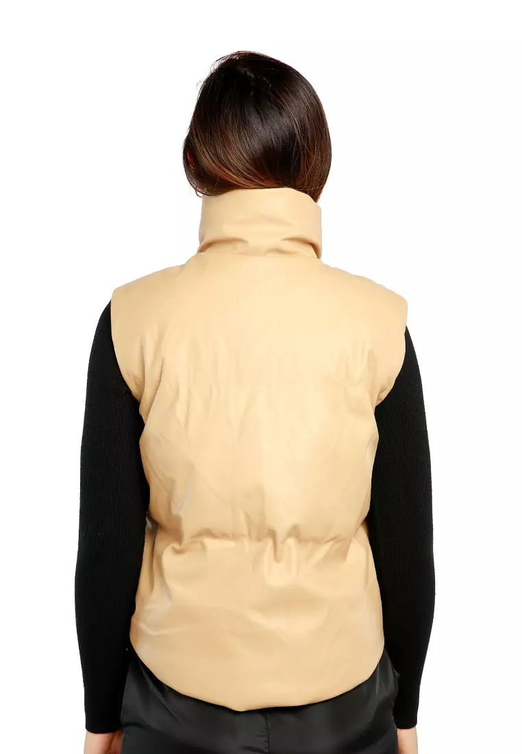 Caramel Sleeveless Turtleneck Puffer Jacket