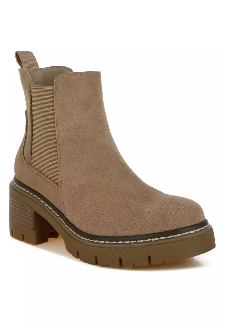 Suede Chunky Chelsea Boots in Beige