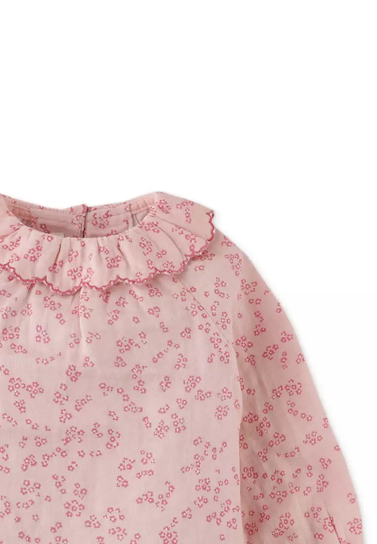 Baby Girls Ditsy Floral Print Blouse With Embroidery On Collar