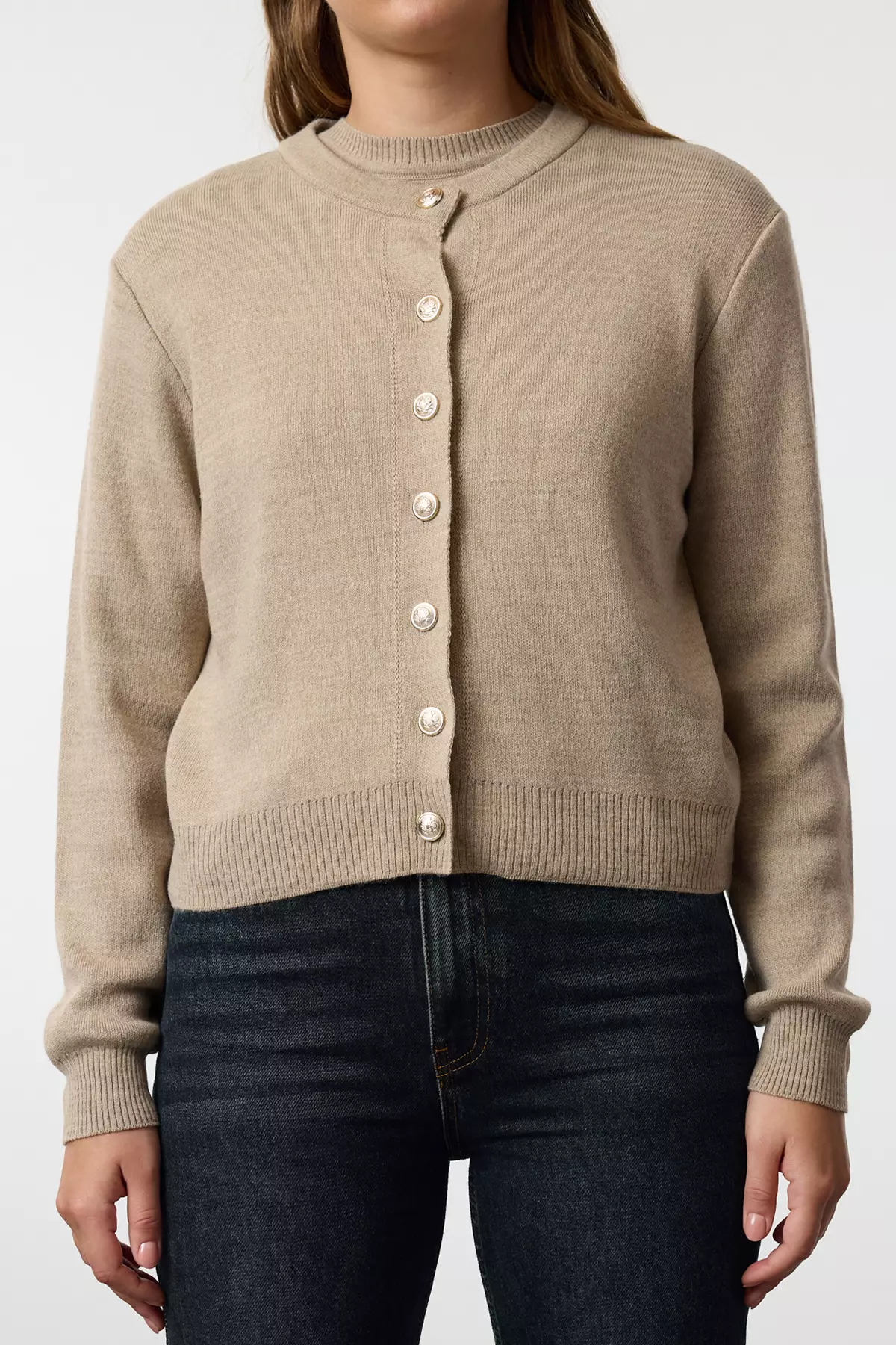 Basic Stone Knitwear Blouse And Cardigan Set