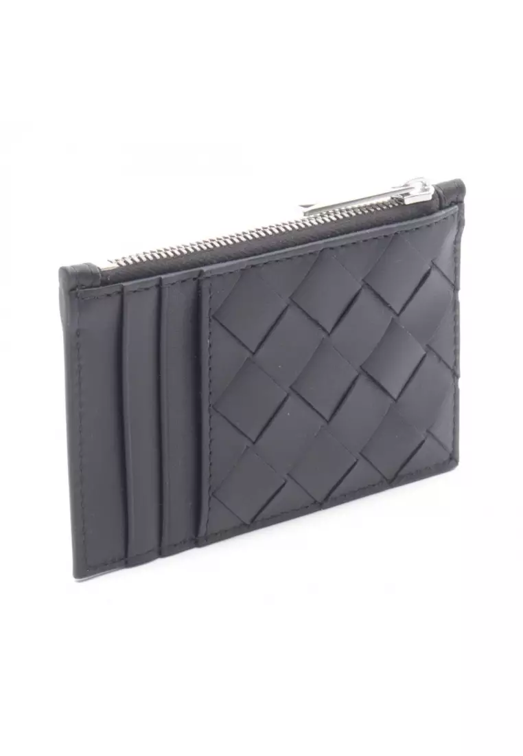 Pre-Loved BOTTEGA VENETA Intrecciato coin purse leather black