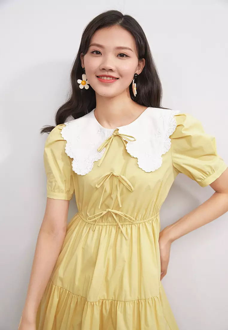 Contast Collar Tiered Mini Dress