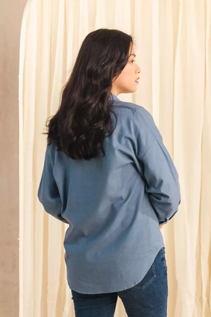 C2 Govana Blue Kemeja 7/8 Casual Oversize Wanita