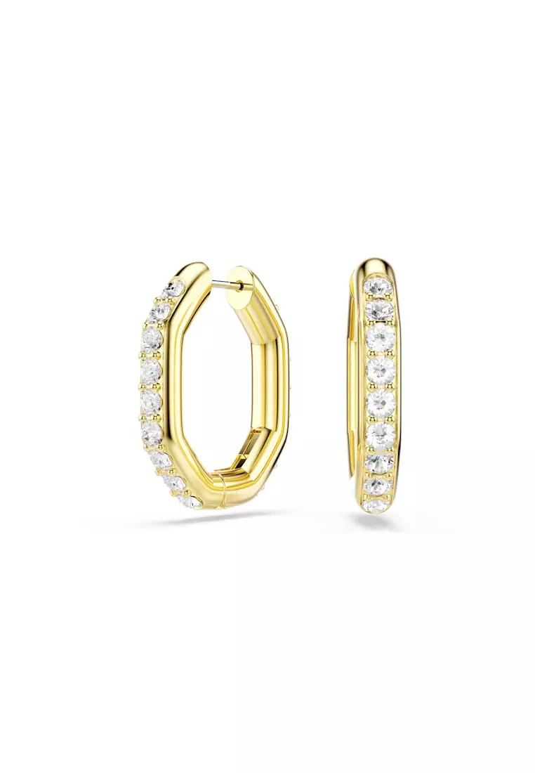 Dextera hoop earrings, Octagon shape, Round cut, White, Gold-tone plated