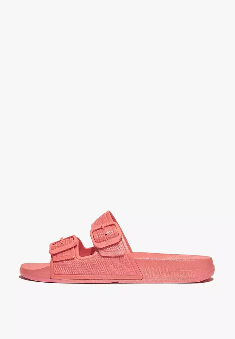 Discount on Fitflop  shoes - SKU: Fitflop Iqushion Pearlized Two-Bar Buckle Slides- Pearlized Rosy Coral