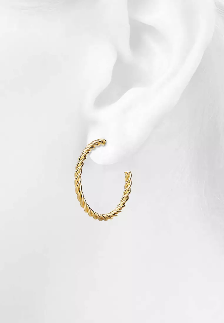 Twisted Braid C-Hoop Gold Layered Earrings 38mm