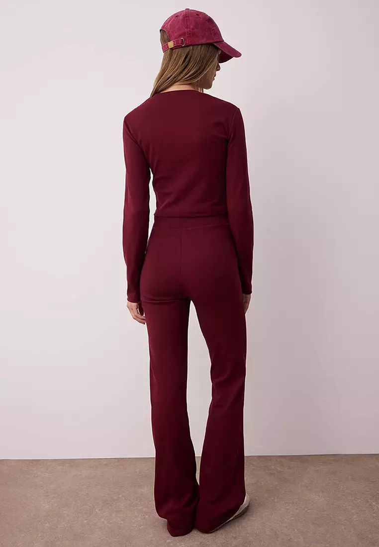 勃艮第酒紅 修身/貼身彈性針織下身連身衣