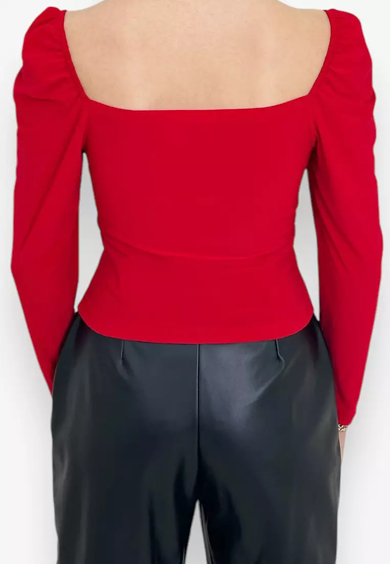 Fitted 3/4 Sleeves Crop Blouse