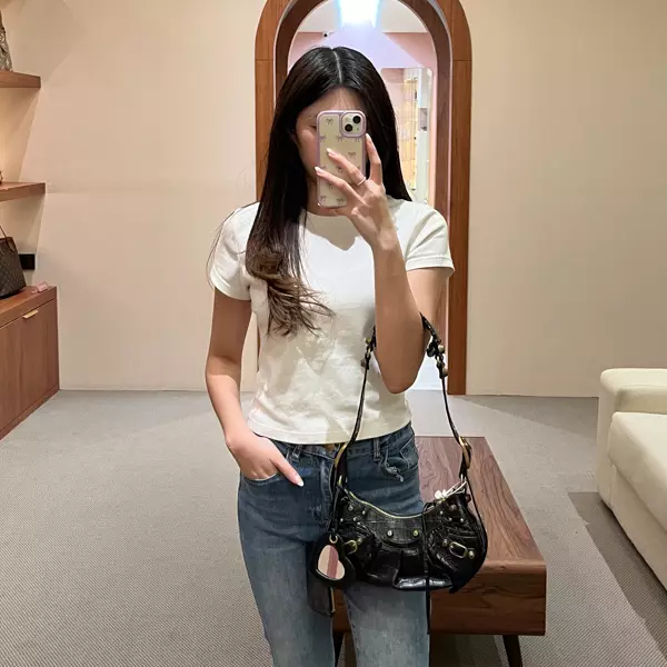 Tas BALENCIAGA CAGOLE CROCO GHW BLACK SHOULDER BAG EXTRA SMALL 100% ORIGINAL