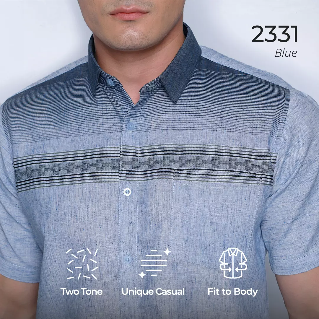 Simple Perfect Kemeja Pria Lengan Pendek Casual | Kemeja Horizontal Henry 2331 Blue