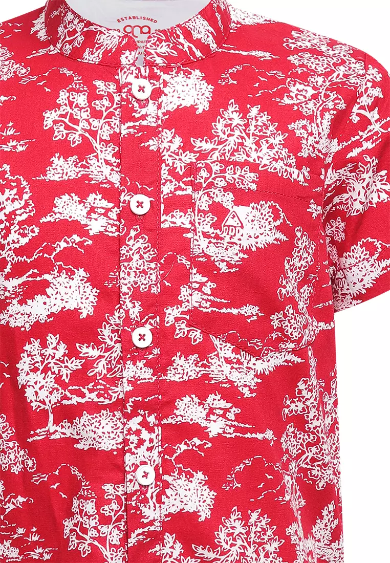 Qna Boy Haoyu Kemeja Pendek Ciang-I Anak Merah Motif Daun