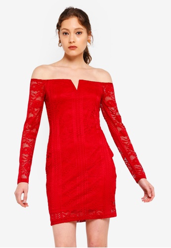 Buy Guess Fernanda Lace Off The Shoulder Bodycon Dress 2020 Online Zalora Singapore