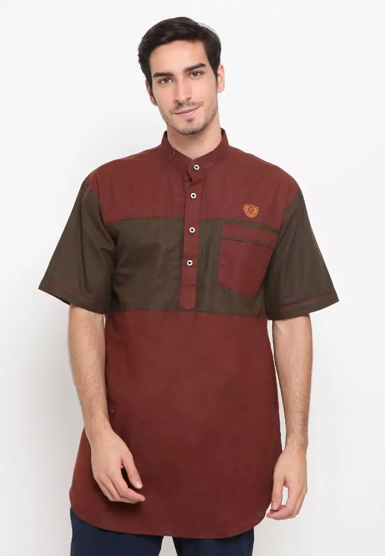 Zayidan Baju Koko Gamis Muslim Pria Jafar - Coklat