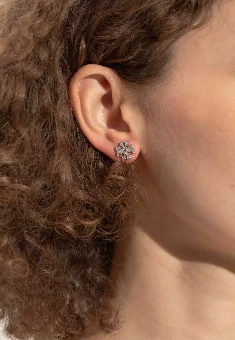 Kira Pave Crystal T Logo Stud Earring Silver 158535