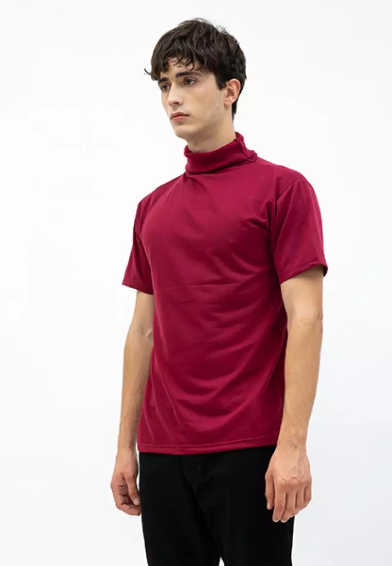 Turtle neck shirt kerah tinggi lengan pendek Maroon kaos polos houseofcuff