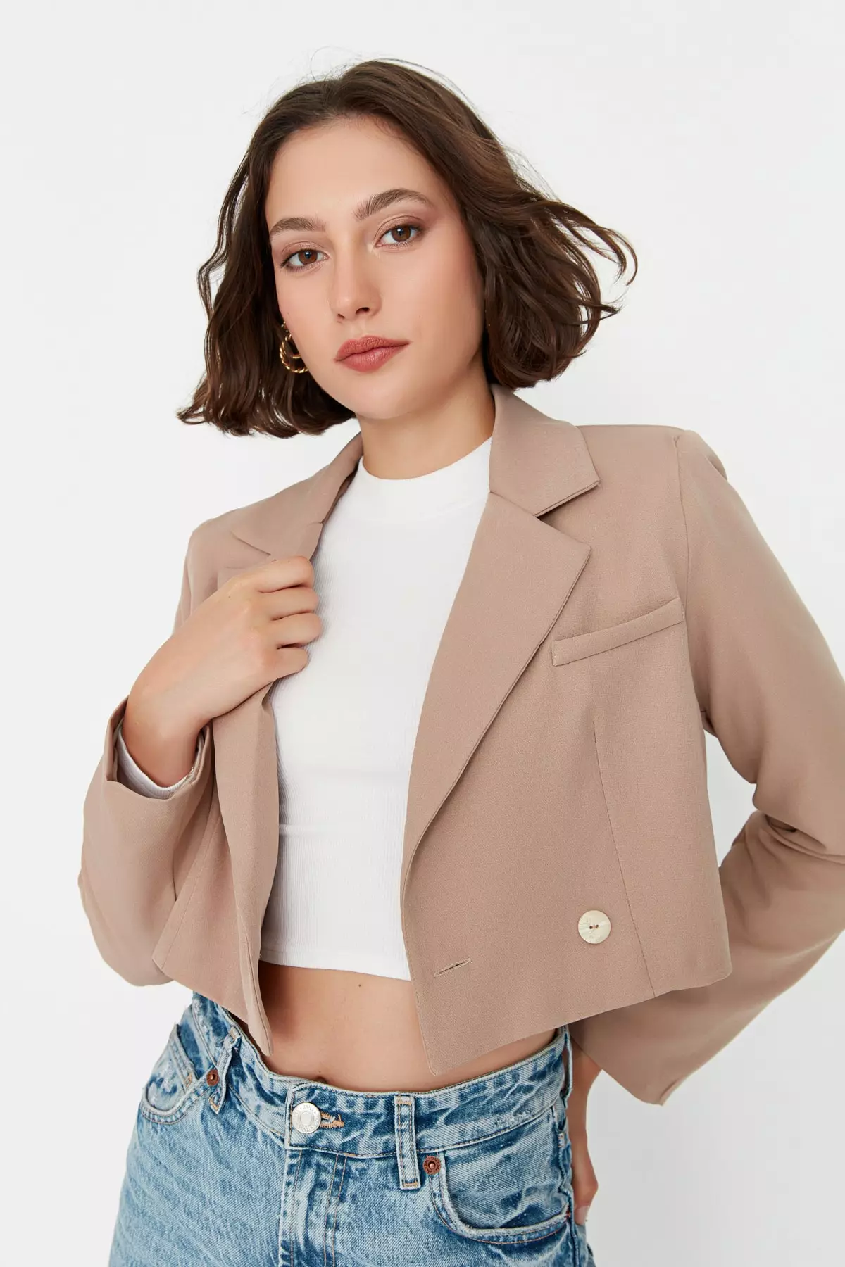 Women's cropped blazer jackets top