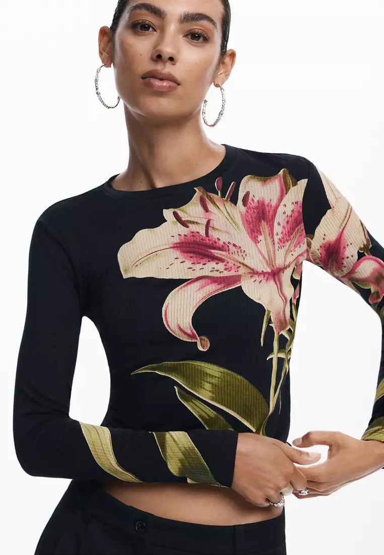 売れ筋商品|||デジグアル カットソー トップス レディース Women's Orchid long-sleeve T-shirt Black Orchid long-sleeve T-shirt Women's I Desigual.com