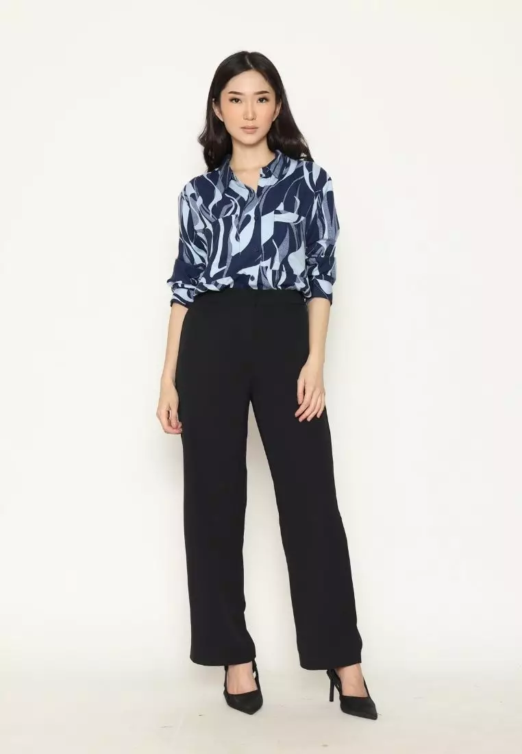 Urban Exchange Shirt Cherry Printed Navy Blue - Printed Shirt Kemeja Oversize