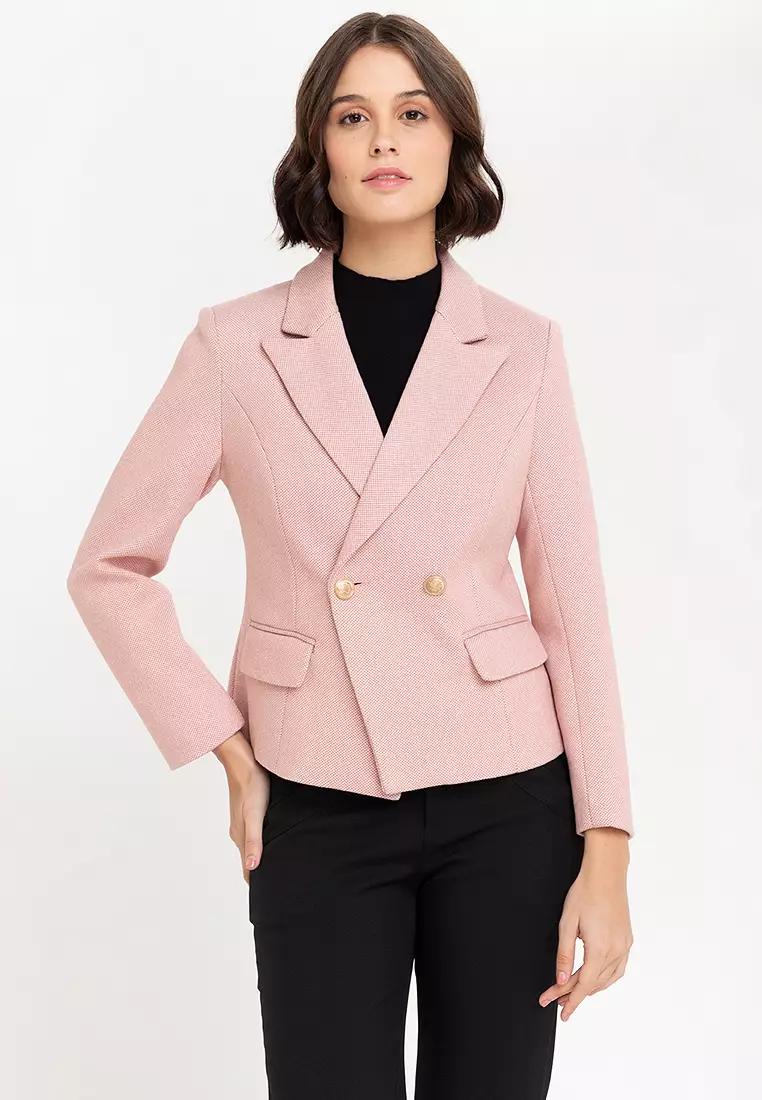 Wool Blend Cross Button Blazer