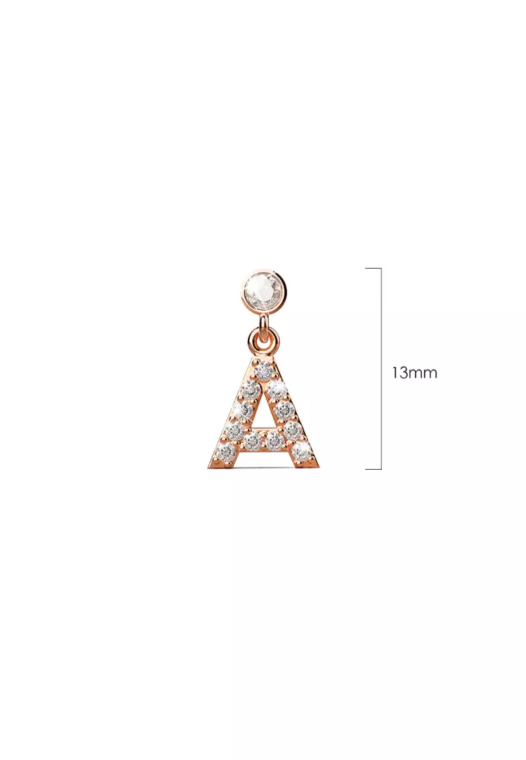 Solid 925 Sterling Silver Initial Crystal Personalised Alphabet Letter Earrings Rose Gold - A - Default
