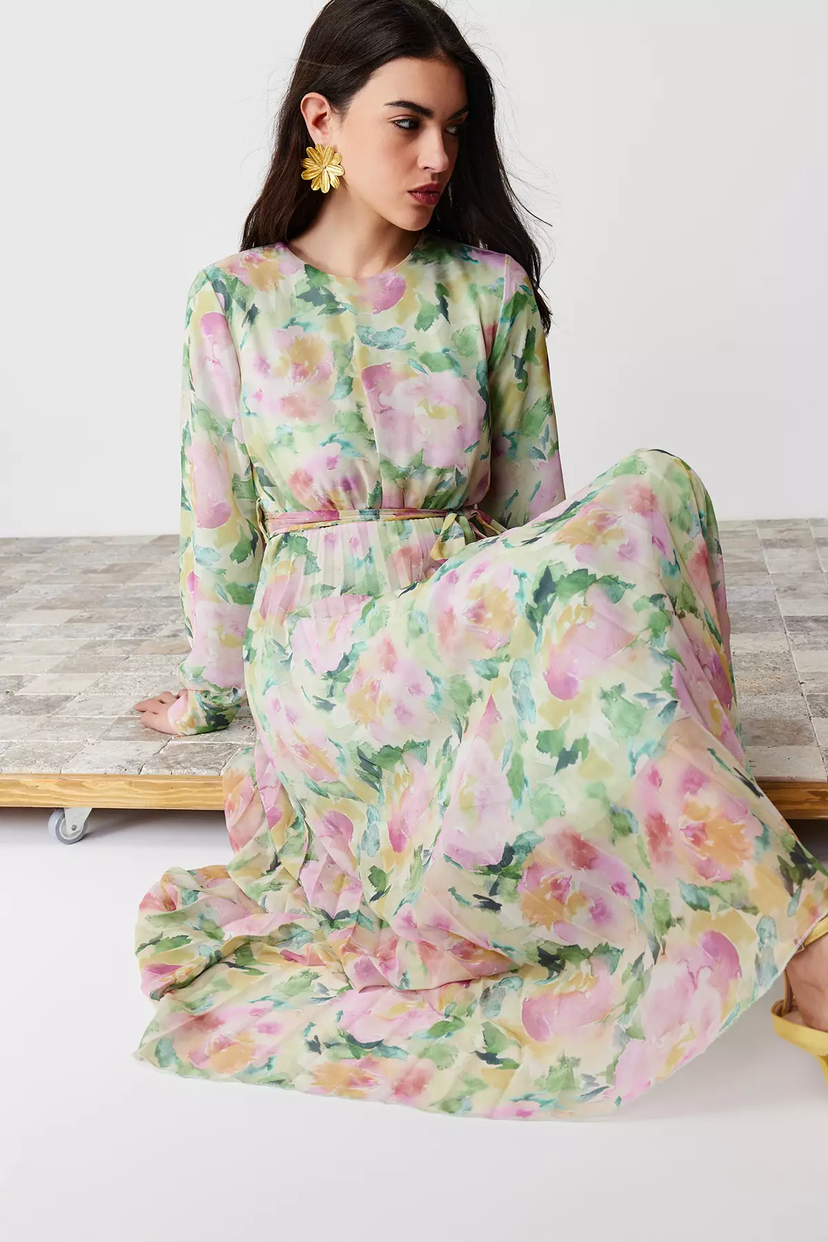 Buy Trendyol Pleated Maxi Dress 2025 Online | ZALORA