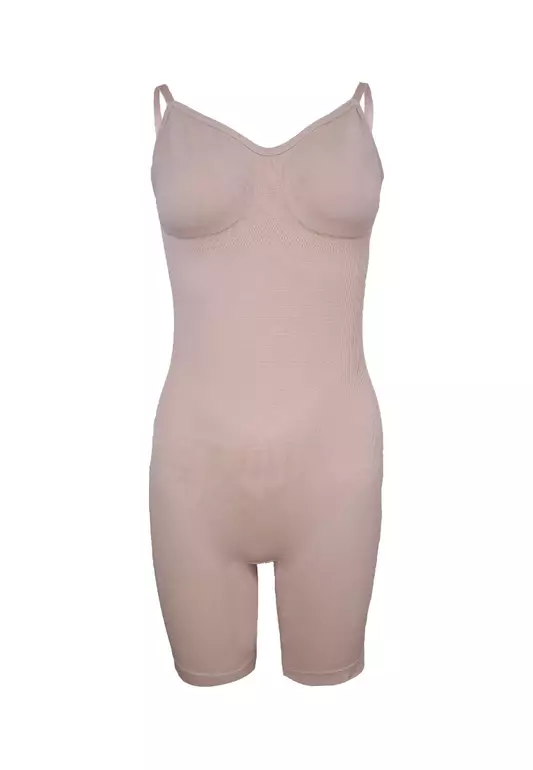 None Padded Mid-Thigh Bodysuit with Slimming Effect Shapewear for Women 