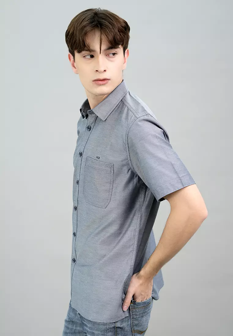 LGS - Kemeja Casual Pria Lengan Pendek Motif Tekstur Polos Reguler Fit Warna Abu-Abu - CSH.271.S1097.200.C