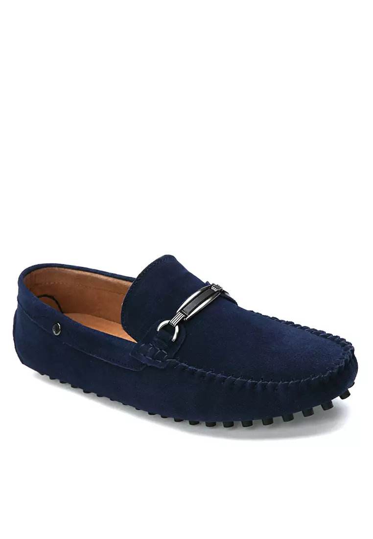 Mens blue suede loafers shoes top