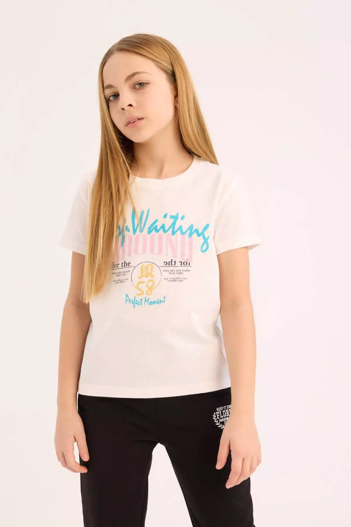 Girl's Crew Neck Printed Short Sleeve T-Shirt E0351A825Sm