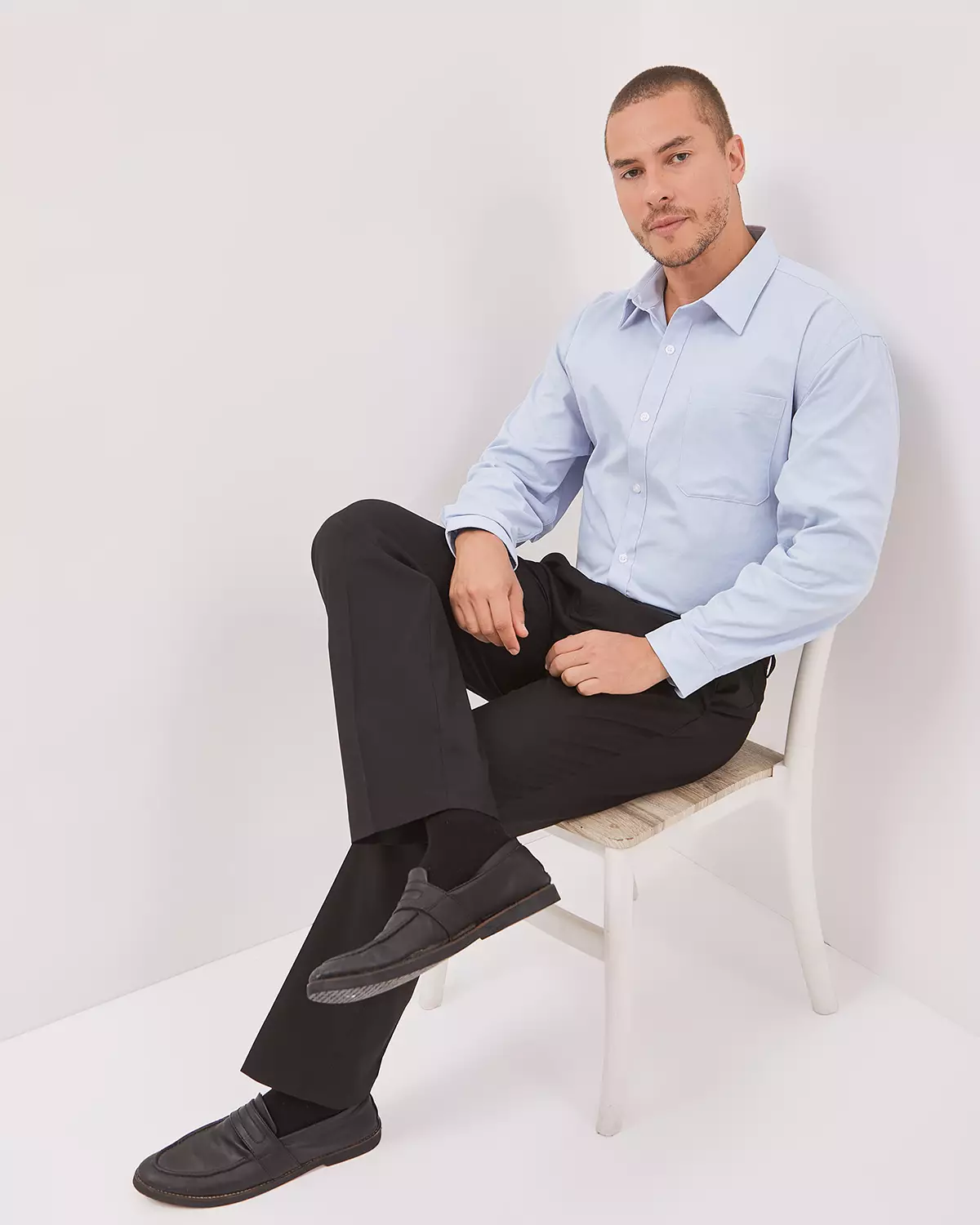 MEN'S BASIC BLUE LONG-SLEEVED SHIRT