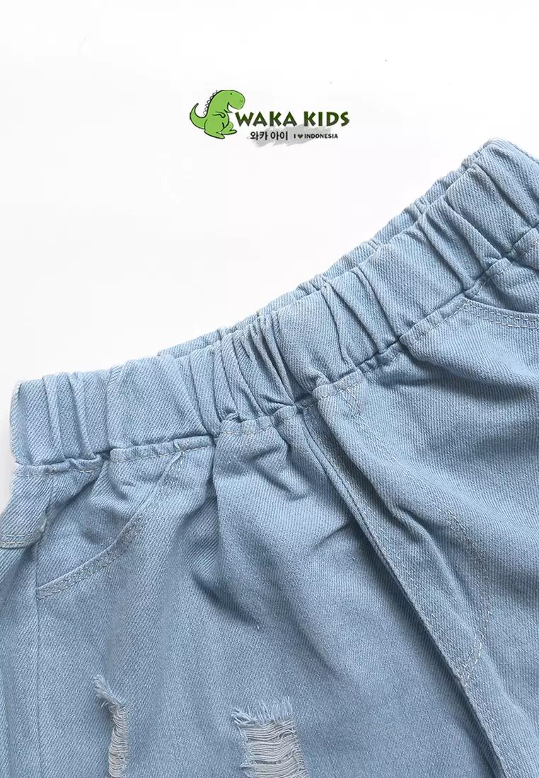 Wakakids Celana Jeans Pendek Rawis Hotpants Ripped Jeans Sobek Basic Polos 060 Vench