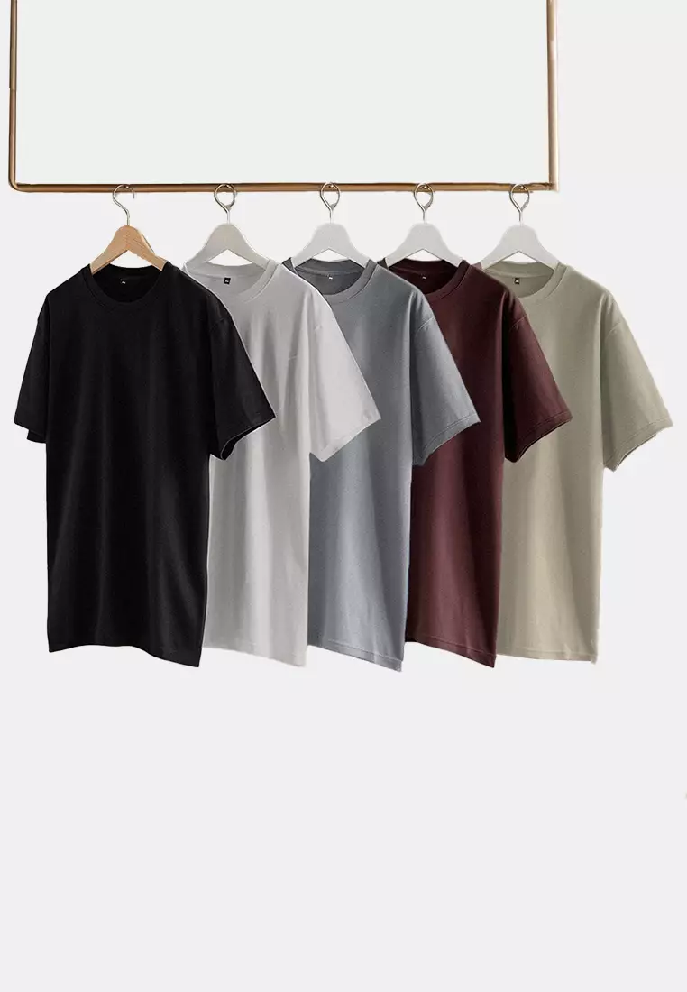 Black-Brown-Grey-Stone-White Slim/Slim Fit 5 Pack 100% Cotton T-shirt TMNAW20TS0243