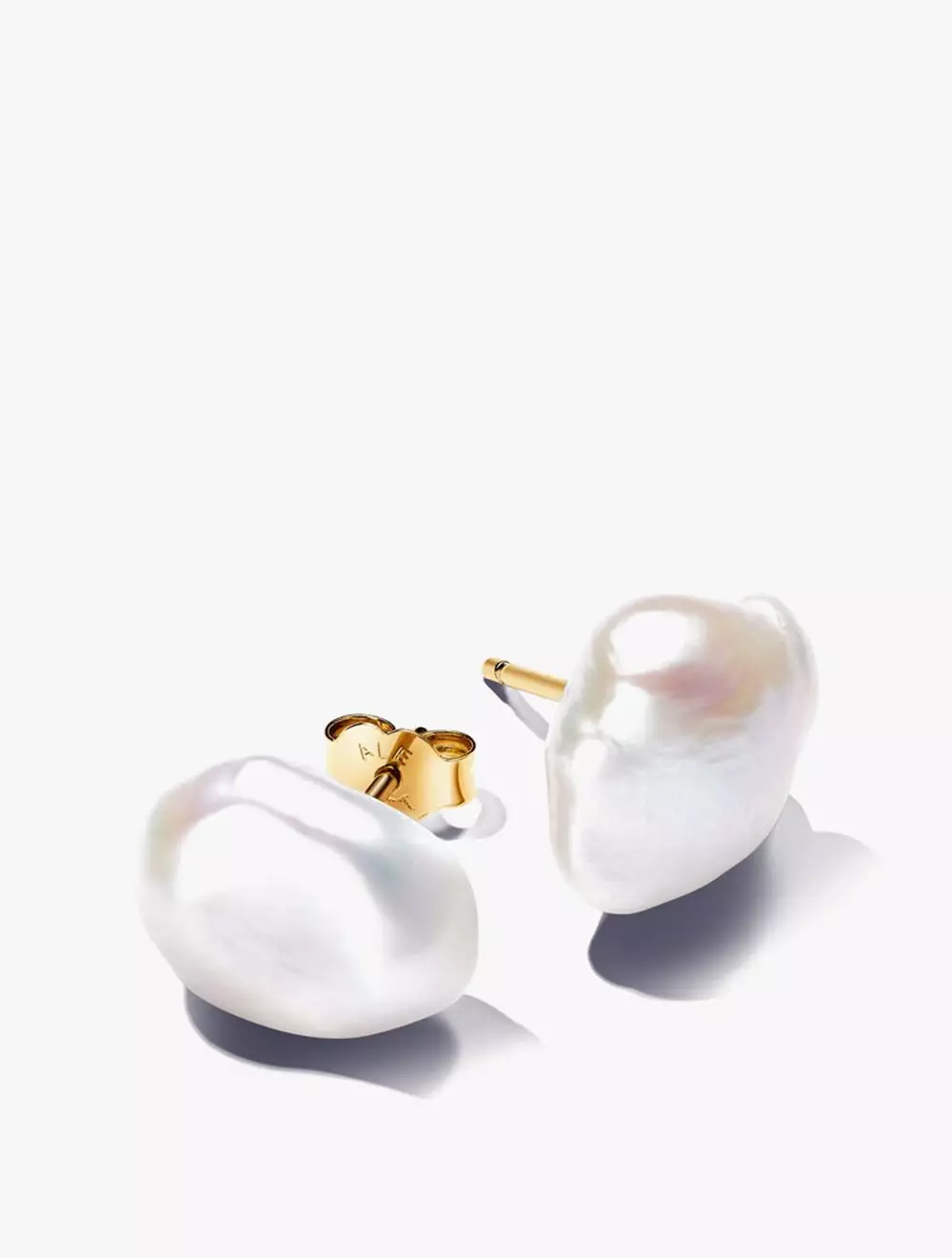 14k Gold-plated stud earrings with baroque white treated freshwater cultured pearl