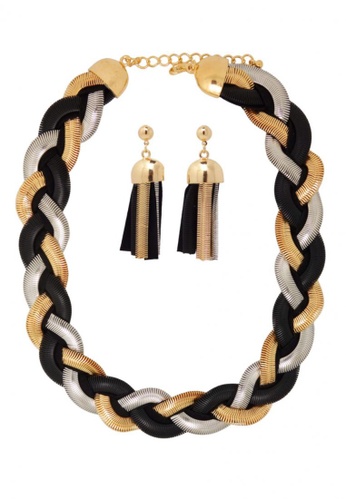 Jaysa Collection black and gold Classy Intertwined 2 Tones Metallic Lace Necklace JA875AC68EQDSG_1
