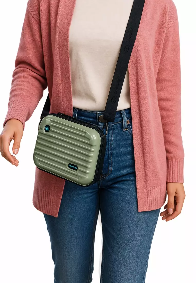Double Layer Sling Bag 7-Inch Hard Shell Travel Organizer - Forest Green