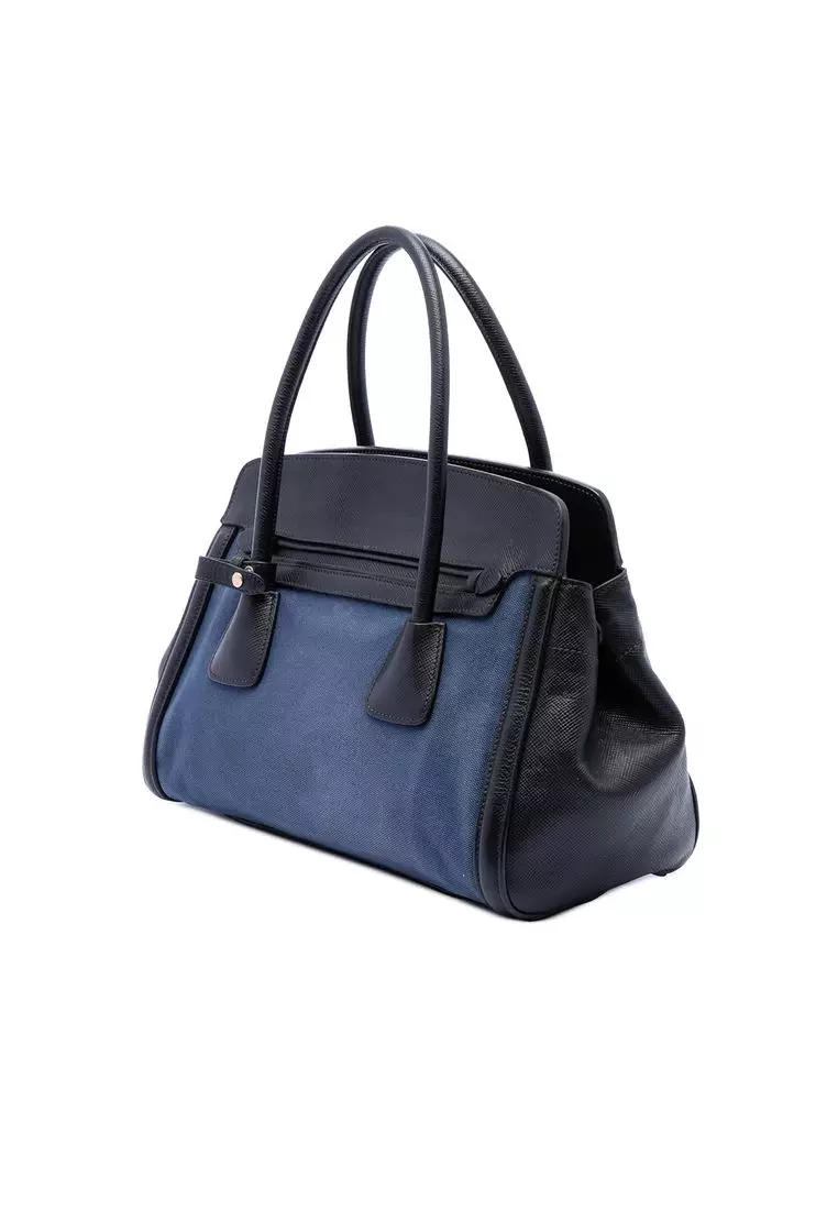 Pre-Loved Prada Bicolor Saffiano Cuir Trimmed Canvas Satchel