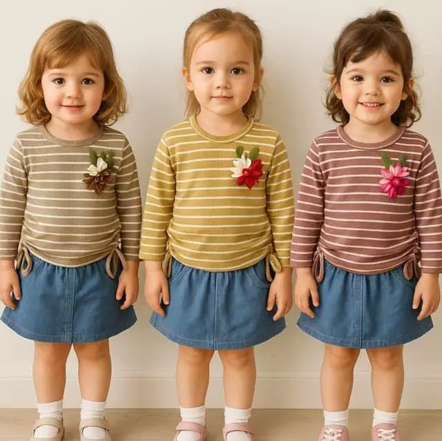  Little J - Oneset Rok Anak Perempuan Salur Lengan Panjang || Baju Anak Cewek Rib Stripe Lucu 1-5 Tahun SNI Tebal