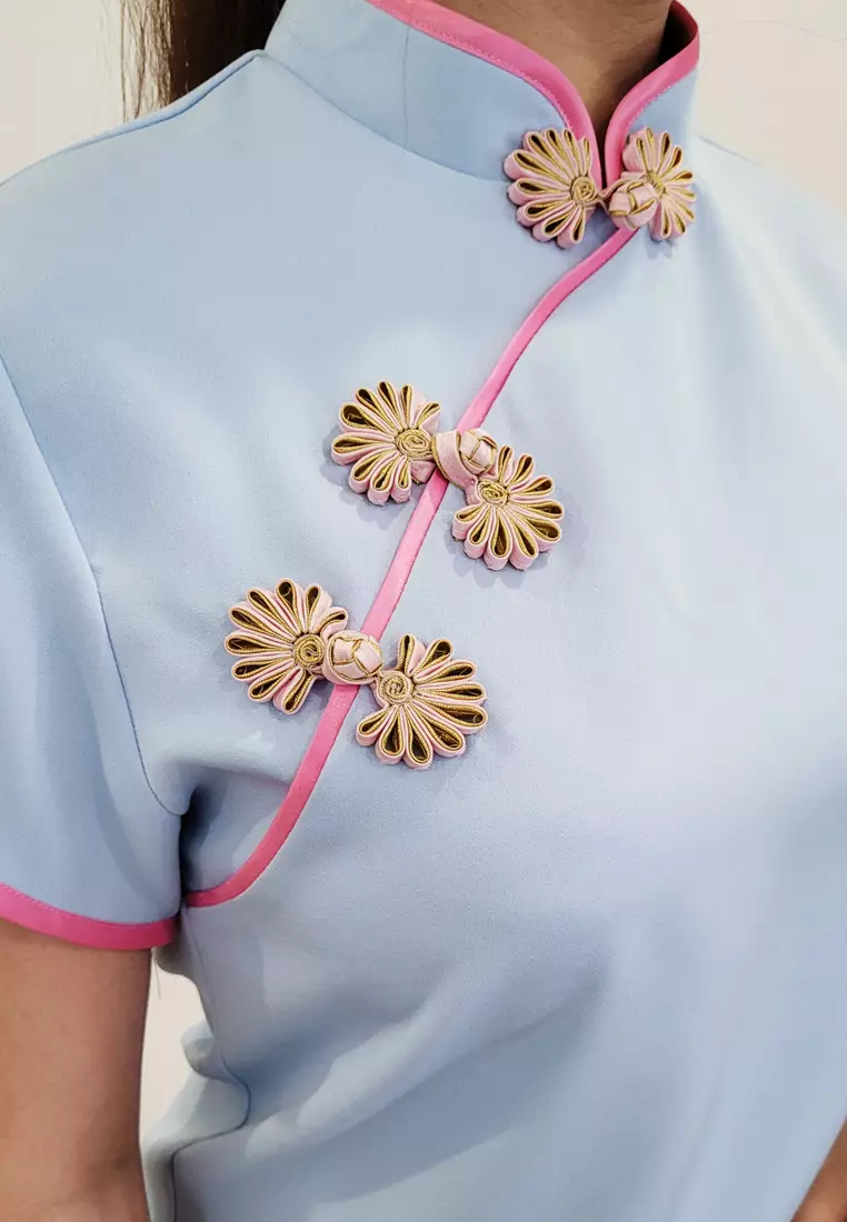 Ivory Cheongsam Top in Baby Blue