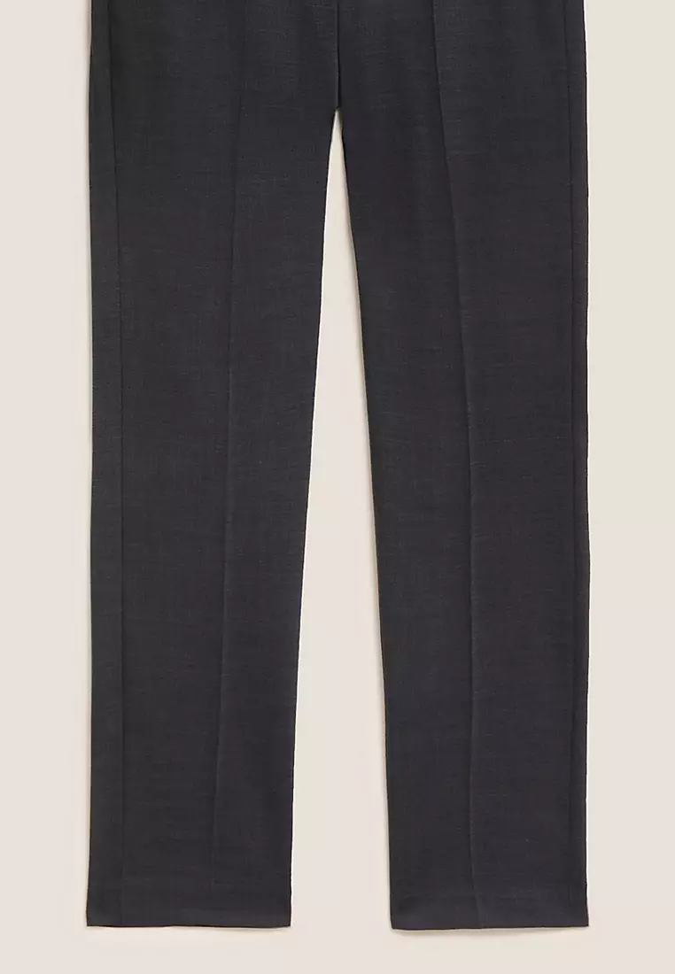 Regular Fit Wool Blend Flat Front Trousers