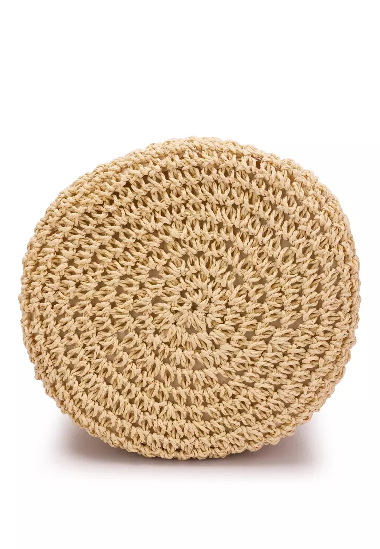 Tas Satchel Jerami Tenun dalam Warna Krem