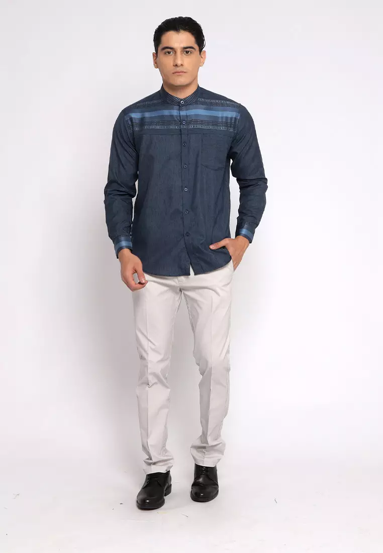 Casella Baju Koko Pria Lengan Panjang | Baju Koko Horizontal Harun 9906 Deep Blue