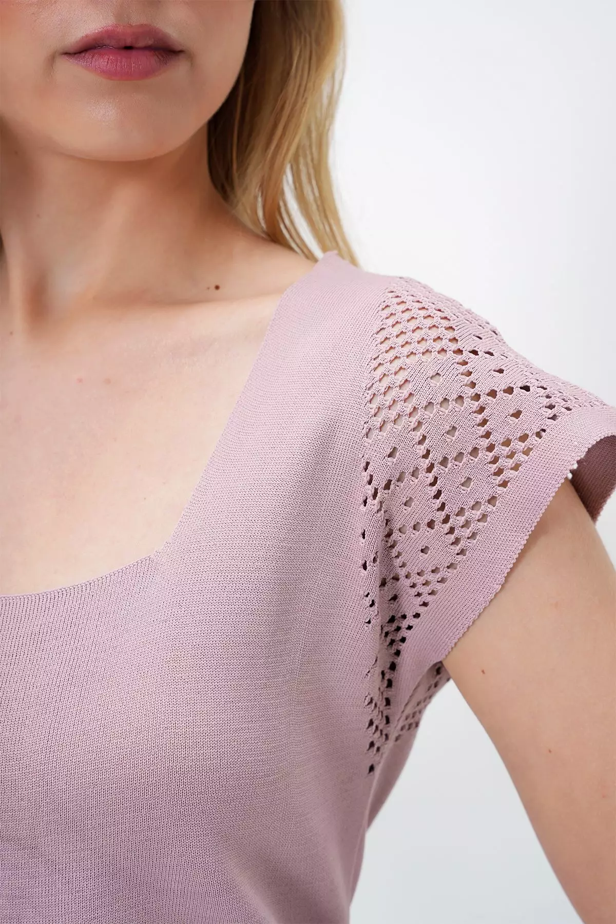 Women's Powder Square Neck Openwork Summer Knitwear Blouse