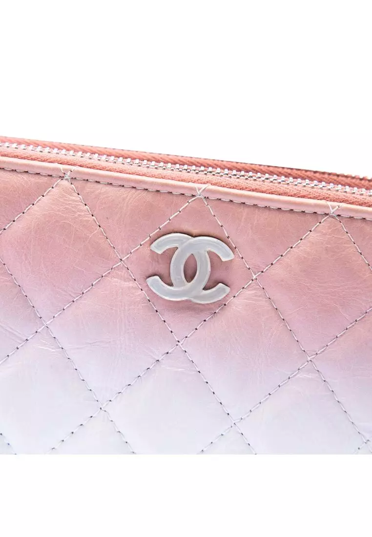Pre-Loved Chanel Ombre Calfskin Double Zip Clutch On Chain