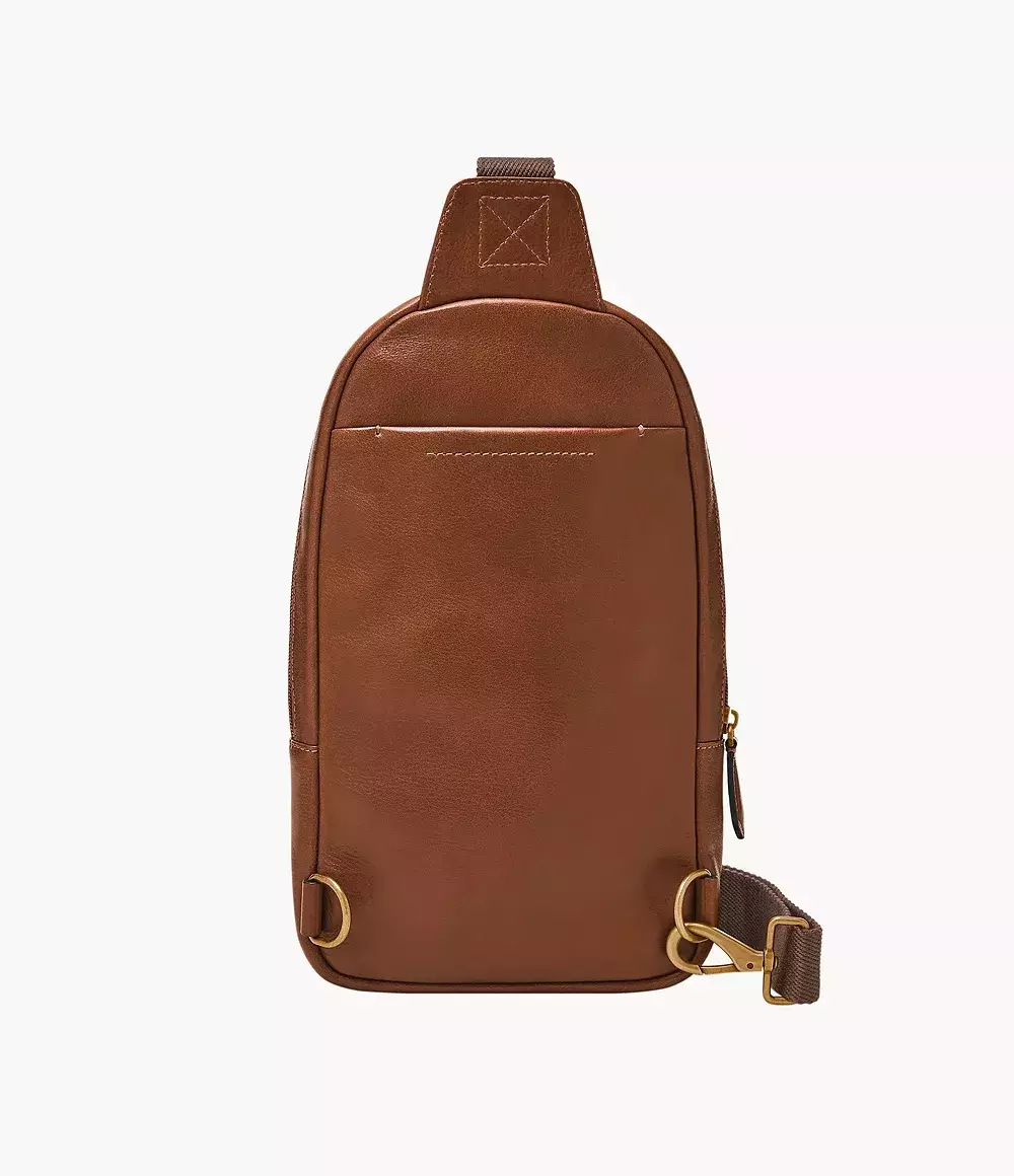 Fossil Finn Leather Sling Pack Bag Whisky Tas Selempang Pria MBG9646-212