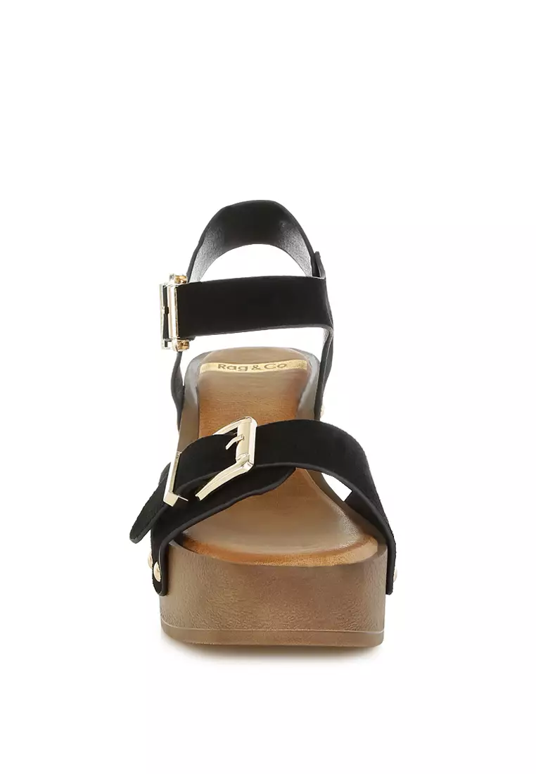 Real Suede Leather Clog Sandals In Black