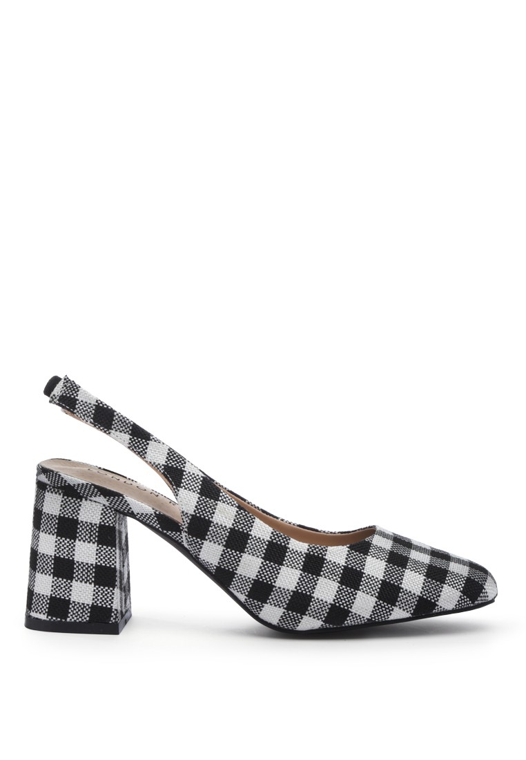 Black Gingham Check Heeled Slingback