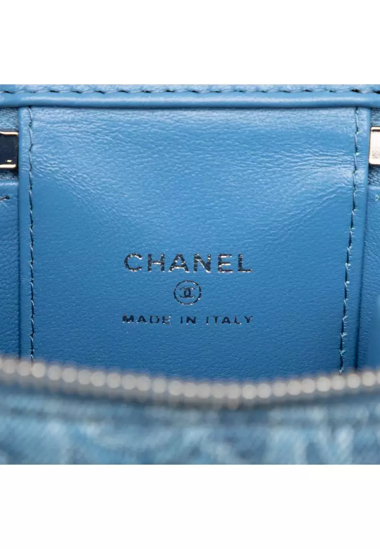 Pre-Loved Chanel Mini Quilted Denim Camellia Sweetheart Vanity Case With Chain