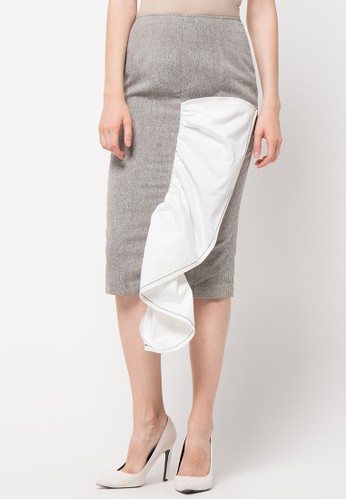 Grey Fishfin Midi Skirt